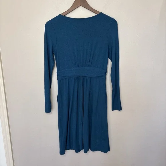 Boden Abigail Jersey Dress Size 6 Petite Teal Blue Long Sleeve Stretch - Picture 3 of 7